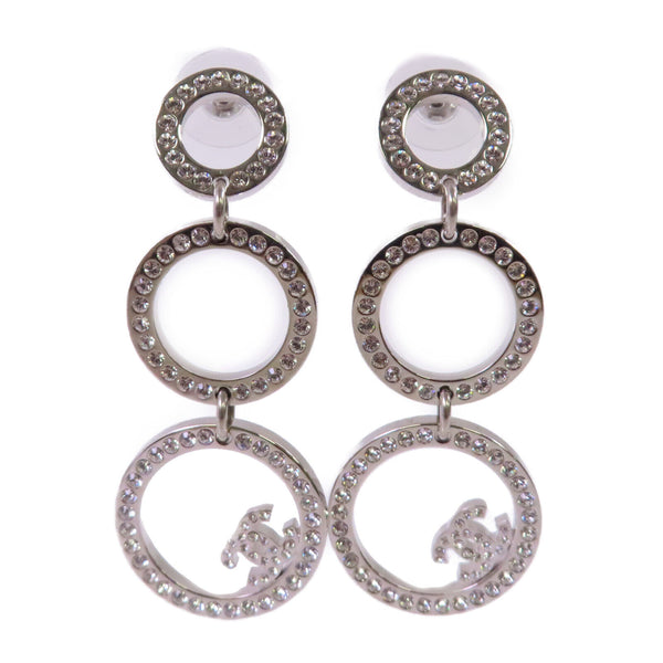 CHANEL CC Rhinestones Earrings B17S Metal Gold Tone Color