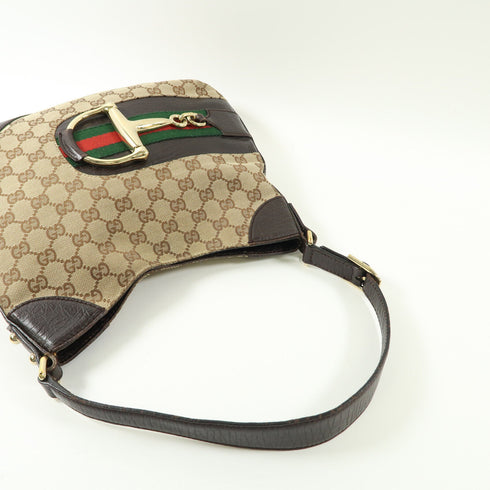 GUCCI GG GHW Horsebit Bag Shoulder Bag Canvas Brown