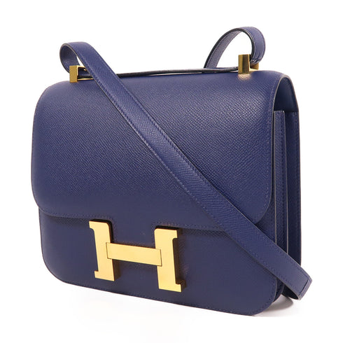 HERMES GHW Constance 24 Shoulder Bag Epsom Leather Blue