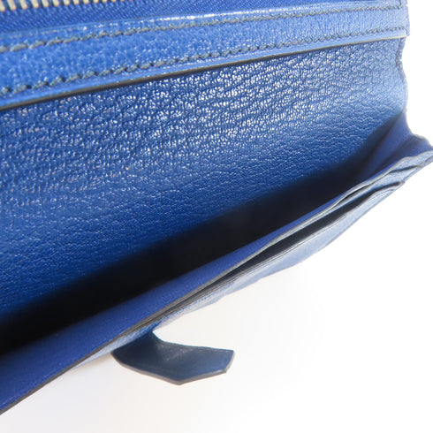 HERMES PHW Bearn Long Wallet Bifold Chevre Leather Blue Hydra