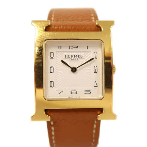 HERMES Heure H Quartz Watch HH1501.131 Swift Leather Gold