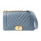 CHANEL CC GHW Boy 25 Chain Shoulder Bag Calfskin Leather Blue