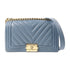CHANEL CC GHW Boy 25 Chain Shoulder Bag Calfskin Leather Blue