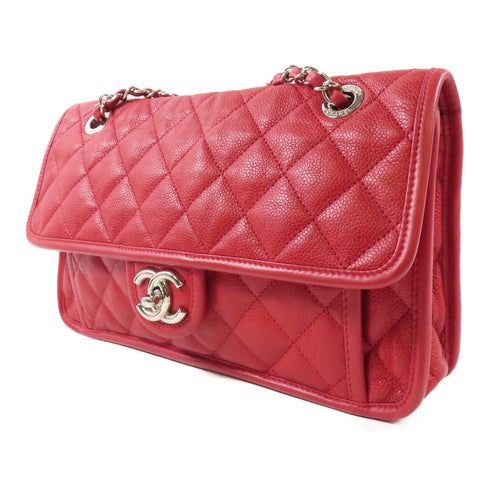 CHANEL CC SHW Chain Shoulder Bag Calfskin Leather Red v2