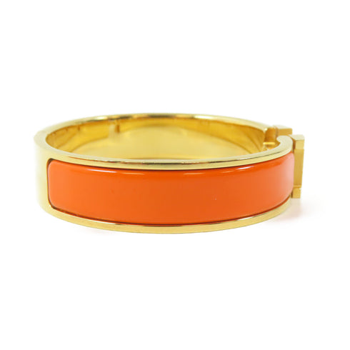 HERMES Clic H Bracelet Bangle Enamel/Metal Orange/Gold
