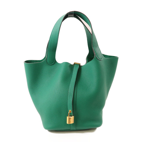 HERMES GHW Picotin Lock 18 Handbag Clemence Leather vert vertigo