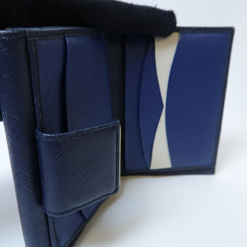 PRADA GHW Fold Wallet 1MH523 Saffiano Leather Navy