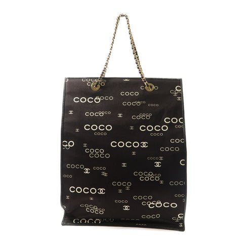 CHANEL CC GHW Tote Bag Chain Shoulder Handbag Canvas Black