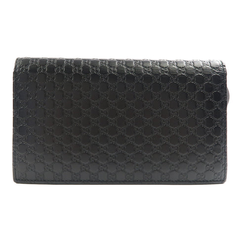 GUCCI GG GHW Shoulder Wallet Bag Crossbody 466507 Guccissima Leather Black