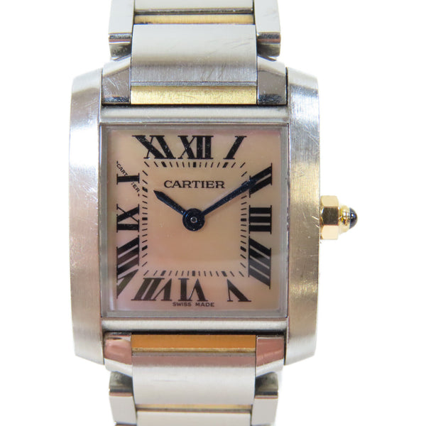 CARTIER Tank Francaise Quartz Watch 18K Yellow Gold Stainless Steel Shell Pink