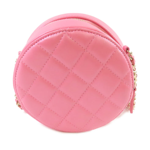 CHANEL Quilted GHW CC Round Pearl Shoulder Bag Crossbody Lambskin Leather Pink