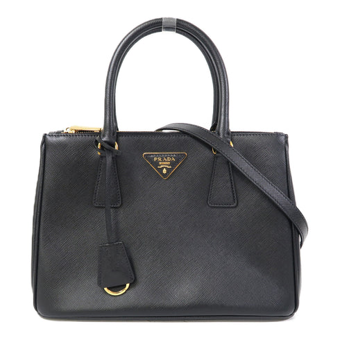PRADA GHW Galleria 2 Way Shoulder Bag 1BA863 Saffiano Leather Black