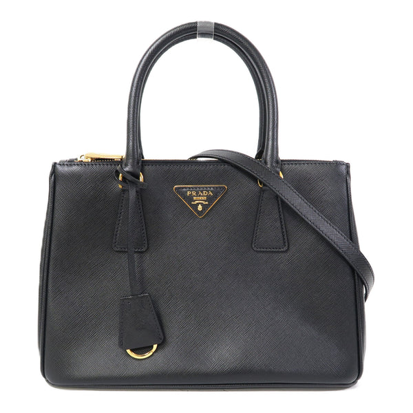 PRADA GHW Galleria 2 Way Shoulder Bag 1BA863 Saffiano Leather Black
