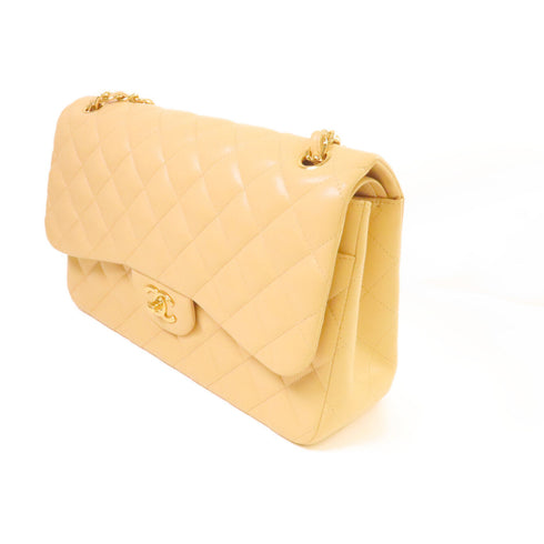 CHANEL Quilted CC GHW Classic Jumbo 30 Chain Shoulder Bag Lambskin Leather Beigw