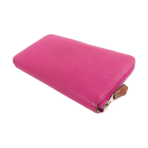 HERMES PHW Azap Silk'In Zipper Long Wallet Epsom Leather L3 Rose Pourpre