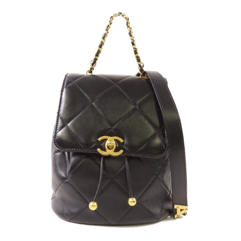 CHANEL CC GHW Backpack Calfskin Leather Black