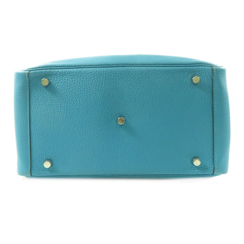 HERMES PHW Lindy 30 2 Way Shoulder Handbag Clemence Leather Turquoise Green