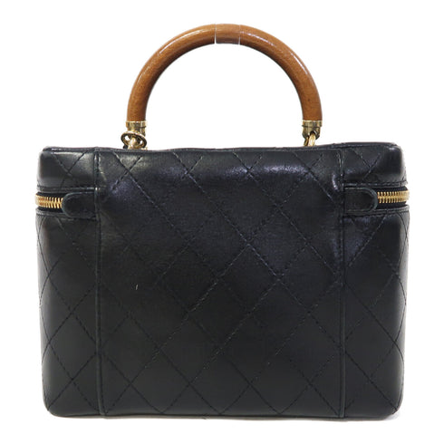 CHANEL Quilted CC GHW Vanity Cosmetic Bag 2 Way Bag Lambskin Leather Black