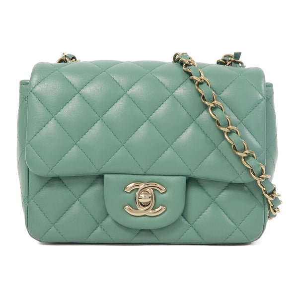 CHANEL Quilted CC GHW Mini Classic 17 Chain Shoulder Bag Lambskin Leather Green