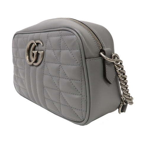 GUCCI GG SHW GG Marmont Shoulder Bag Crossbody 447632 Calfskin Leather Grey
