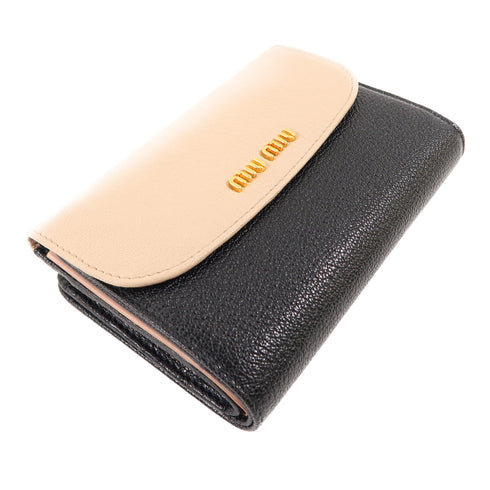 Miu Miu GHW Trifold Wallet 5ML225 Calfskin Leather Black Beige