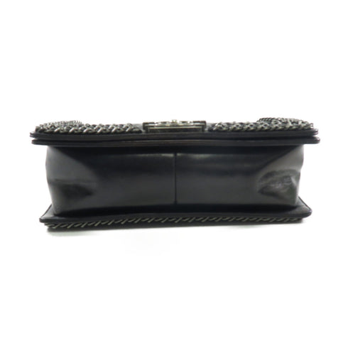 CHANEL CC SHW Boy 25 Chain Shoulder Bag Lambskin Leather Black