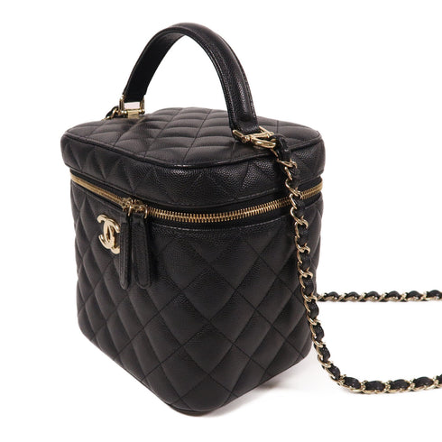 CHANEL CC GHW Vanity Bag 2 Way Chain Shoulder Crossbody AS2362 Calfskin Leather