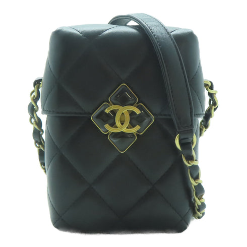 CHANEL Quilted CC GHW Plexi Box Bag Chain Shoulder AS2635 Lambskin Leather Black