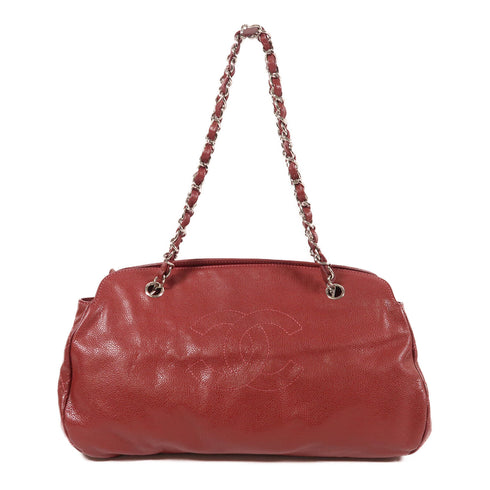 CHANEL CC SHW Chain Shoulder Bag Calfskin Leather Red