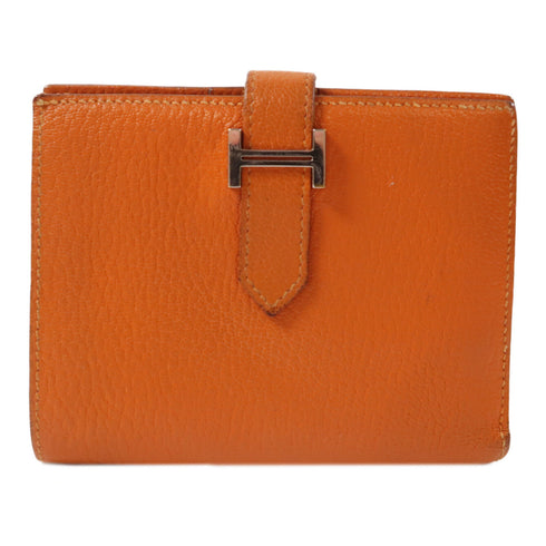 HERMES PHW Bearn Compact Wallet Chevre Leather Feu Orange