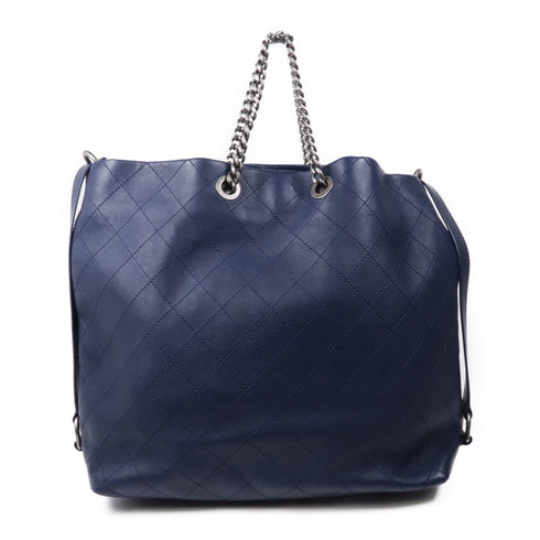 CHANEL CC SHW 2 Way Shoulder Tote Bag A98698 Calfskin Leather Navy