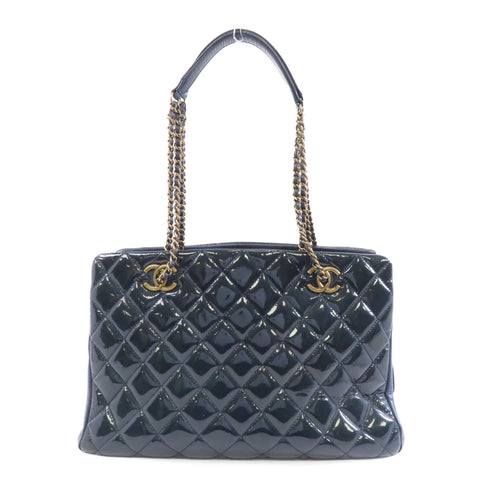 CHANEL Quilted CC GHW Chain Shoulder Bag Patent Leather Green