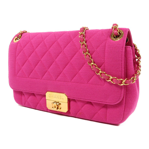 CHANEL CC GHW Chain Shoulder Bag Cotton/Calfskin Leather Pink
