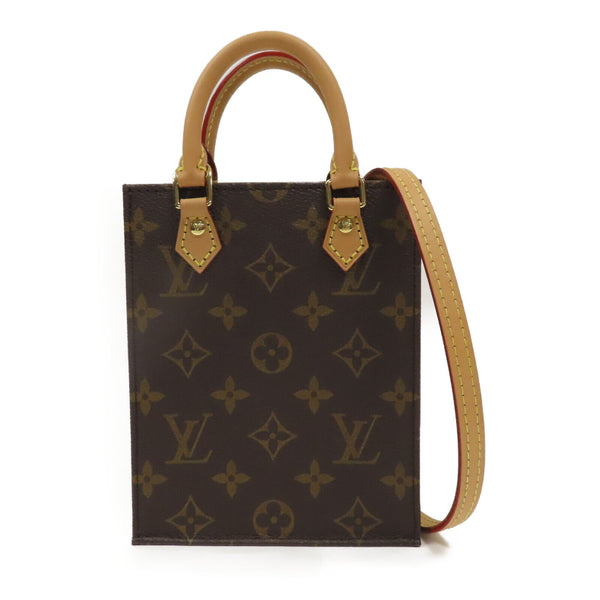 LOUIS VUITTON LV GHW Petit Sac Plat 2Way Shoulder Hand Bag M81295 Monogram Brown