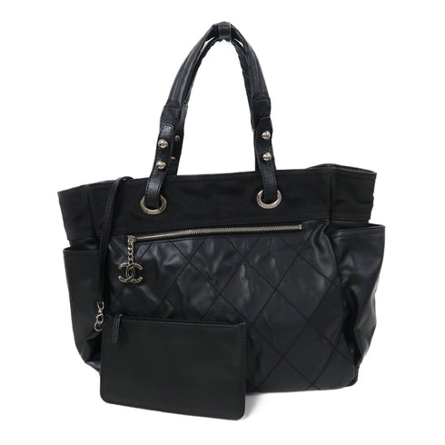 CHANEL Quilted CC SHW Paris Biarritz Tote Bag Canvas Black