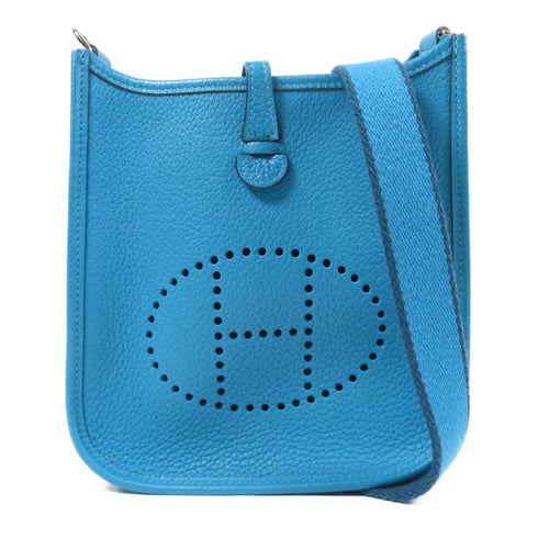 HERMES PHW Evelyne TPM Shoulder Bag Taurillon Clemence Leather Turquoise/Blue