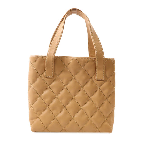 CHANEL Quilted CC GHW Tote Bag Handbag Calfskin Leather Beige