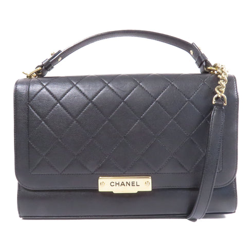 CHANEL Quilted CC GHW 2 Way Chain Shoulder Bag Calfskin Leather Black
