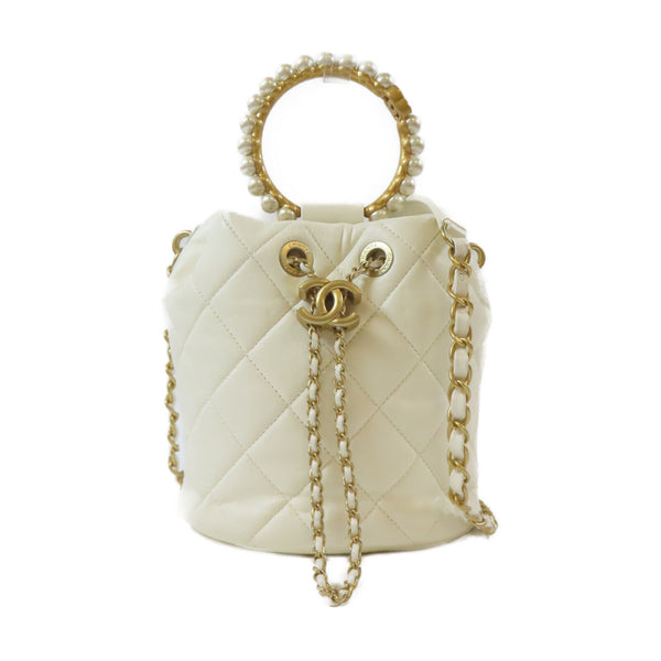 CHANEL Quilted CC GHW 2 Way Chain Shoulder Bag Handbag Calfskin Leather White