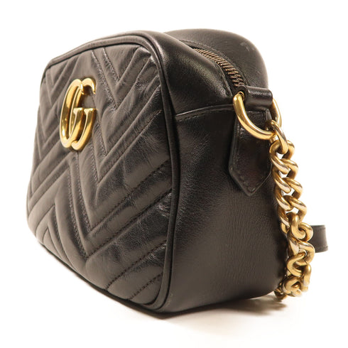GUCCI GHW GG Marmont Camera Mini Shoulder Bag 447632 Calfskin Leather Black