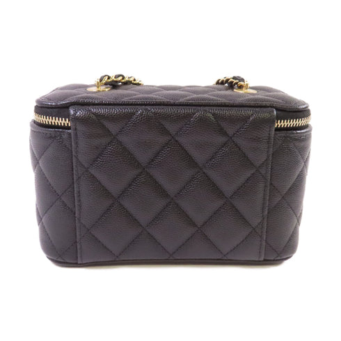 CHANEL Quilted GHW CC Vanity Case Chain Shoulder Bag Caviar Skin Leather Black