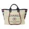 CHANEL CC SHW Deauville Tote 2 Way Shoulder Bag Handbag Canvas Beige/Blue/Red