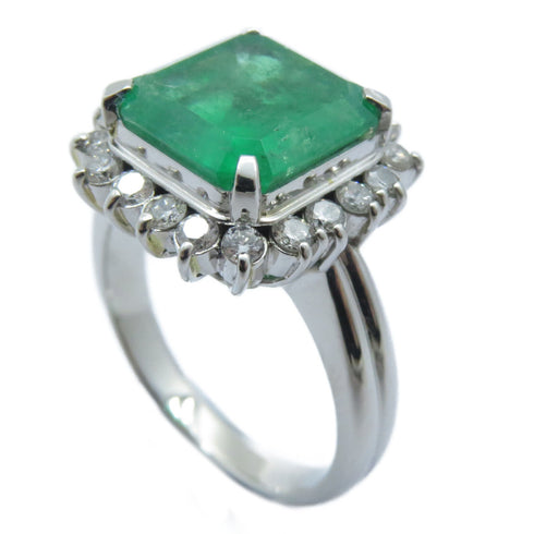 FINE JEWELRY 5.44ct Emerald 0.68ct Diamond Ring US#9 PT900 Platinum