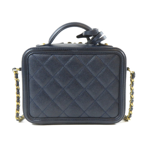 CHANEL CC GHW Quilted Vanity Case Shoulder Bag A93342 Caviar Leather Navy