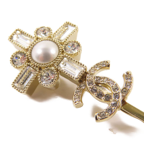 CHANEL CC Hair Clip Metal PVC Crystal Gold White