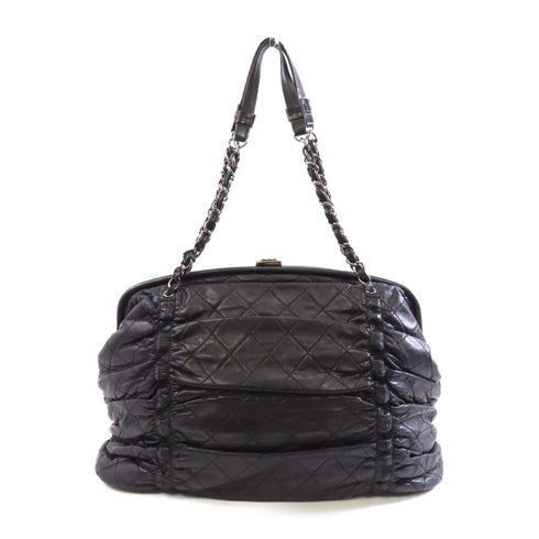 CHANEL Quilted CC SHW Chain Shoulder Bag Lambskin Leather Black v2