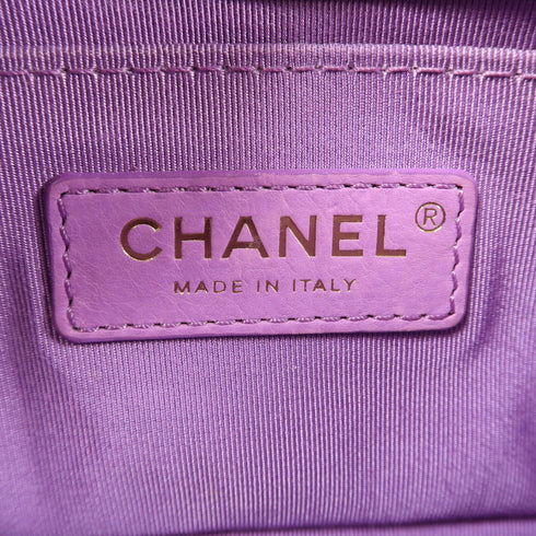 CHANEL Quilted CC GHW Boy Chanel Chain Shoulder Bag Calfskin Leather Purple