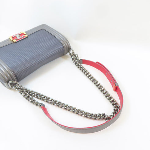 CHANEL Quilted CC SHW Boy Chanel Chain Shoulder Bag A67086 Lambskin Leather Gray