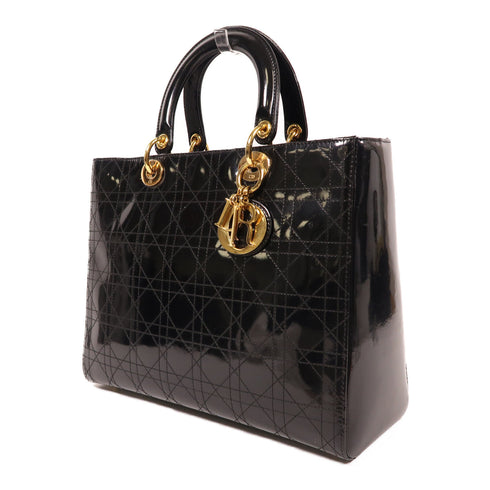 DIOR GHW Lady Dior Handbag Patent Leather Black