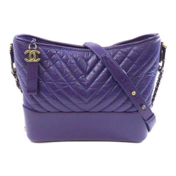 CHANEL CC GHW SHW Gabrielle Chain Shoulder Bag Calfskin Leather Purple